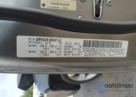 2013 Jeep Compass Sport z USA, uszkodzony, nr VIN 1C4NJCBB3DD223263